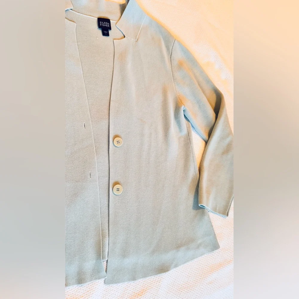 EILEEN FISHER Silk Cotton Pale Sage Green Women's Sweater Cardigan Jacket